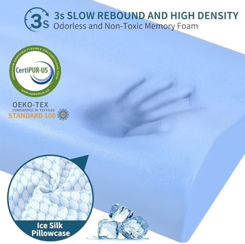 Cervical Pillow for Neck Pain Relief, Contour Memory Foam Pillows for Sleeping, Ergonomic Pillow Cooling Pillow Bed Pillow Neck Support for Side Back Stomach Sleepers (Blue) - Image 5