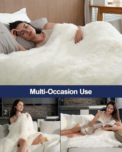 Pawque Faux Fur Sherpa Fleece Throw Blankets 50x60 Inches, Cream - Image 5