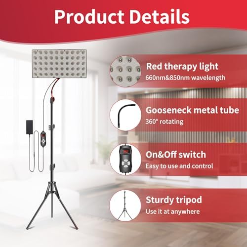 Red Light Therapy for Body Face with Stand,Infrared Light Therapy Lamp,660nm Red Light and Near Infrared 850nm for Back Pain & Muscle Recovery(Panel Large) - Image 6
