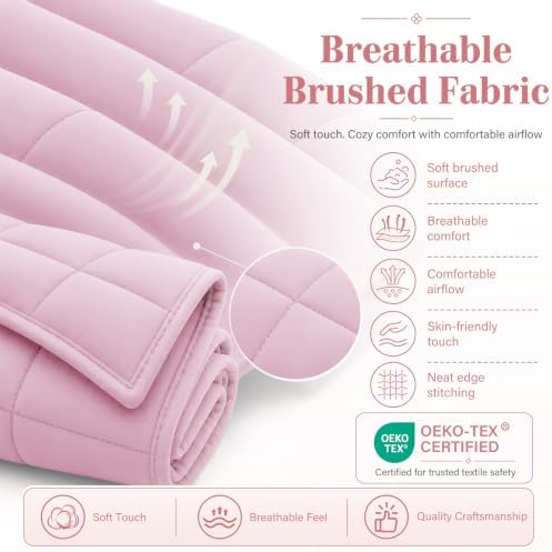 L'AGRATY Weighted Blanket for Adults 20lbs（Queen Size, 60"x80", Pink） Cooling Heavy Blanket Microfiber Breathable Big Weighted Throw Blanket for Summer Fall Winter - Image 6