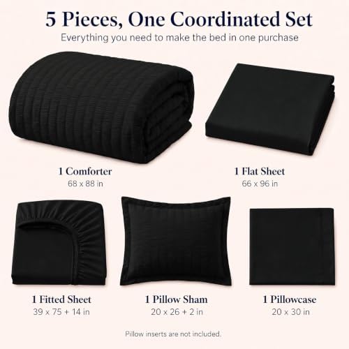 CozyLux Twin Comforter Set, 5 Pieces Black Seersucker Bed in a Bag - Image 2