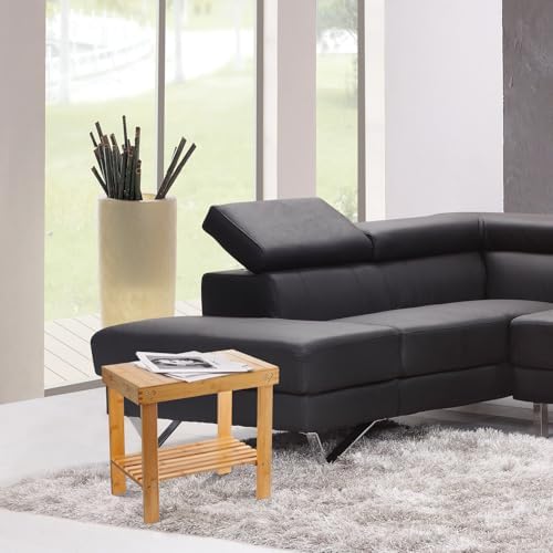 VaeFae Bamboo Shower Bench, Spa Bench Seat Stool, Foot Rest Shaving Stool with Non-Slip Feets and Storage Shelf, Works in Bathroom/Living Room/Bedroom/Garden Leisure - Image 6