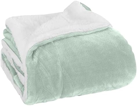 Elegant Comfort Luxury Ultra-Plush Velvet Touch Fleece Throw Soft, Warm, Cozy| Micromink Sherpa-Backing Reversible Blanket for Bed, Sofa and Couch, Solid Mint Green by ELEGANTCOMFORT