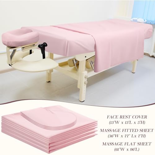 Mixweer 9 Pcs 3 Set Microfiber Massage Table Sheets Set Bulk Includes Flat Sheet, Fitted Sheet with Pocket, Face Rest Cover(Pink) - Image 2