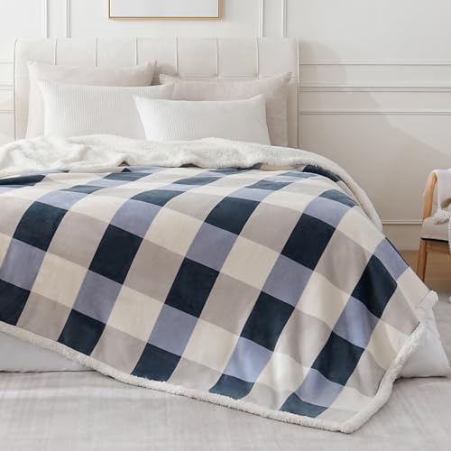 PU MEI Sherpa Throw Blanket Reversible Large Big King Size Flannel Blankets for Bed, 108"*90",Grey Blue - Image 2