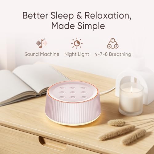 Noise Machine, White Noise Sound Machine for Baby & Adults, 26 Soothing Sounds, 8 Night Light Colors, Tap Control, 6 Timer Settings, Auto-Off & Memory, 4-7-8 Breathing (Pink, Standar) - Image 2