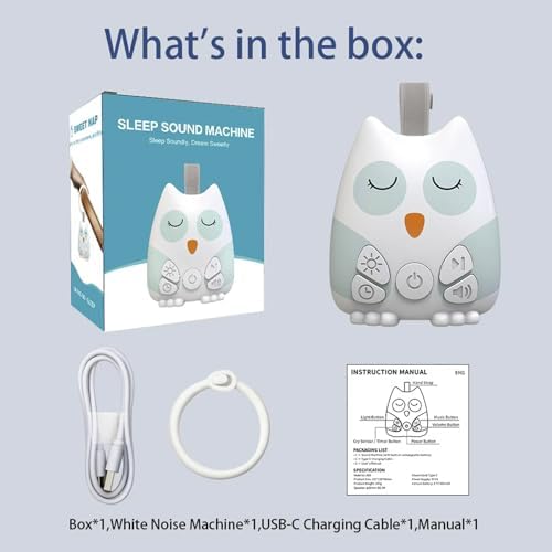 PandaEar Portable White Noise Machine for Baby, 15 Soothing Sound, Night Light, Sleep Sound Timer and Powered by USB for Baby Kids (Owl) - Image 7