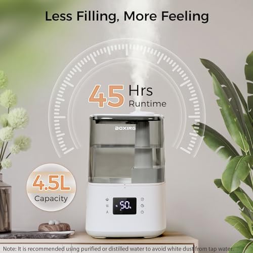 BOXING 4.5L Warm and Cool Mist Ultrasonic Humidifier for Bedroom Large Room, Top Fill Essential Oil Diffuser with Remote, Auto Shut-Off Quiet Sleep Mode, Humidistat, Timer, BPA-Free, 45H Runtime - Image 5