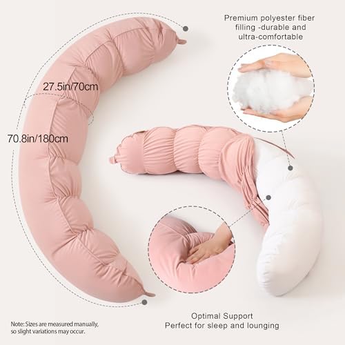 Peallow(Pat. Pend) – Long Round Body Pillow for Adults, Bolster Pillow for Sleeping, Soft and Supportive Pillow for Sleeping & Lumbar Support (Soft Pastel Pink, 59") - Image 3