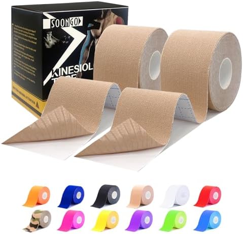 SOON GO Kinesiology Tape Pro 2 Rolls, 2 Inch High Elasticity Sports Tape Therapeutic Pain Relief–Physio Tape for Muscle Recovery & Joint Support, Waterproof & Hypoallergenic & Breathable–Beige by SOON+GO