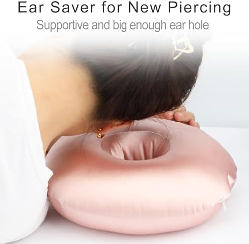 Silky Satin Piercing Pillow Ear Pillows Donut with Hole for Ear Pain CNH Piercing Pain Relief Sleeping Pressure Sore Side Sleepers Smooth Cooling Ear Guard Protector, Coral - Image 2