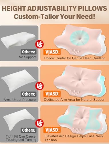 Cervical Neck Pillow for Pain Relief – Ergonomic Memory Foam Pillow for Side Sleeper Contour Orthopedic Bed Pillow for Neck Support with Cooling Cover – Ideal Christmas Birthday Gift for Women - Pink - Image 2