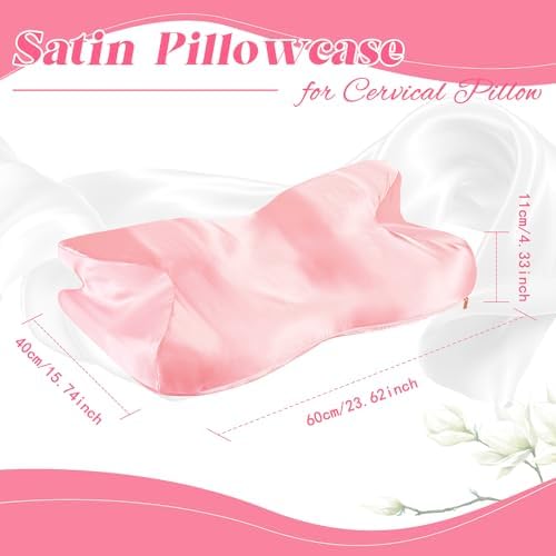 P Pothuiny Pink Satin Cervical Pillow Case Cover 1-Pack with Zipper - Image 3