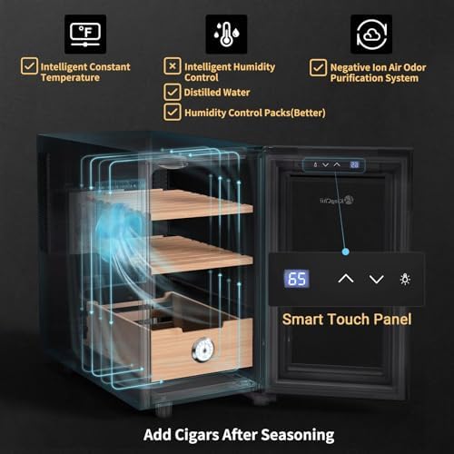 KingChii 23L Electric Cigar Humidors with Temperature Control System, Cigar Cabinet with Spanish Cedar Wood Shelves & Hygrometer, Gifts for Men (3 Layers 150 Capacity) - Image 3