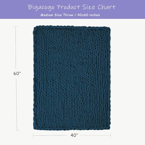 Bigacogo Chunky Knit Throw Blanket for Couch, 40x60 inches, Deep Sea Blue - Image 2