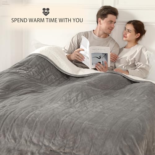 ESTINGO Heated Blanket Queen Size, 84"x90" Queen Electric Blanket Dual Control with 5 Heating Levels & 10 Hours Auto Off, Electric Heated Blanket with Soft Sherpa for Bedding, Light Gray - Image 5