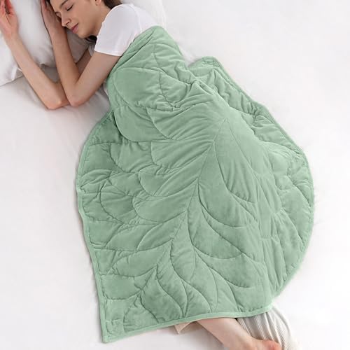 Weighted Lap Blanket for Adults, 7 lbs 41" x 53", Leaf Pattern, Sage Green - Image 2