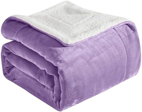 Elegant Comfort Ultra Soft Reversible Flannel Sherpa Blanket - Cozy Silky Fleece Throw for Couch, Bed - Plush Fuzzy Warm Winter Blanket for Gift, Twin, Lilac by ELEGANTCOMFORT