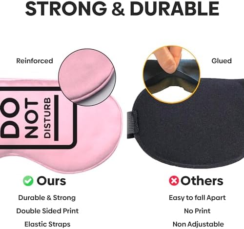 VITYA Pink Do Not Disturb/Wake Me Up Double-Sided Silk Sleep Mask for Women/Men | Sleep Mask Light Blocking | Soft Breathable Sleep Eye Mask for Traveling on Airplane | Eye Mask with Elastic Strap - Image 4