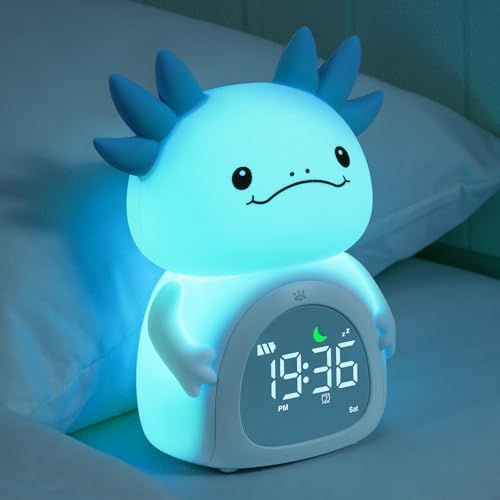 Axolotl Alarm Clock for Kids, Rechargeable Ok to Wake Clock with Night Light - BPA-Free Silicone Sleep Training Clock, Cute Toddler Wake Up Clock for Boys Girls Bedroom by Unknown