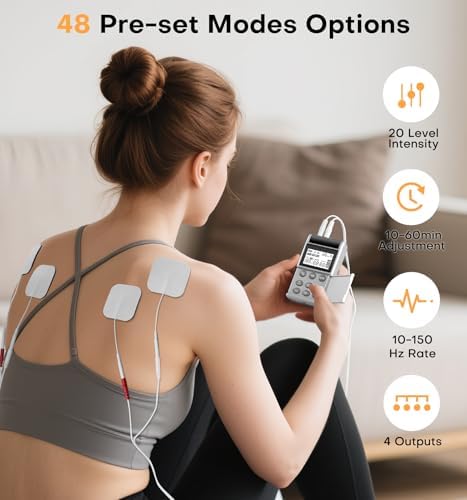 TENS EMS Muscle Stimulator Unit, FDA Cleared 48 Modes 4 Outputs with 16 Electrode Pads (2"x2") for Pain Relief in Shoulder, Neck, Back & Sciatica, Electronic Pulse Massager for Physical Therapy - Image 4