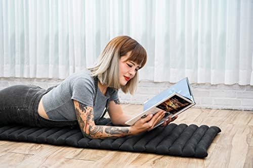 Leewadee - Foldable Floor Mattress - Japanese Roll Up Futon -Trifold Tatami Mat- Guest Floor Bed - Camping Mattress - Thai Massage Mat, Kapok Filled, 75 x 20 inches, Black - Image 5