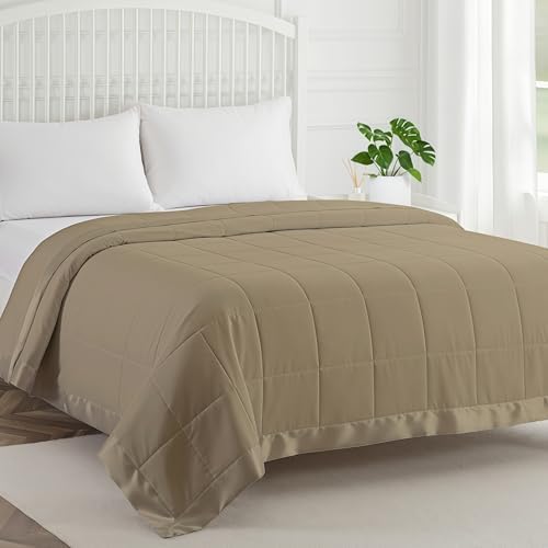 COMFLIVE Twin Down Alternative Blanket - Lightweight Satin Trim, Mocha by COMFLIVE