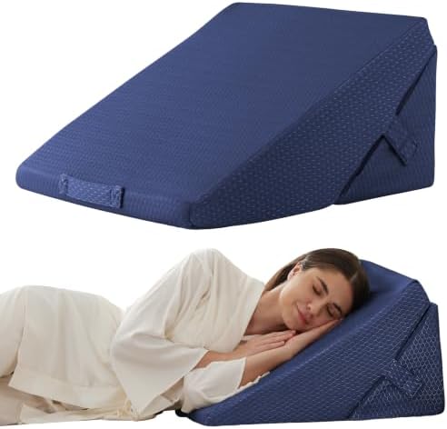 Bedluxe Wedge Pillow for Sleeping, Adjustable 9&12 Inch Foldable Bed Wedge Pillow Set, Orthopedic Memory Foam Triangle Pillows Wedge, 7-in-1 Elevated Pillows for Leg and Back Support, Navy by Bedluxe