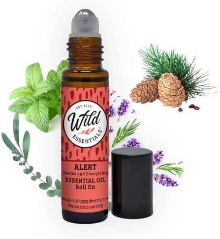 mEssentials Alert Essential Oil Roll On, 10ml, Made with 100% Pure, Premium Grade Essential Oils and Organic Jojoba Oil, Ready to Use, Moisturizer, All Natural by WildEssentials
