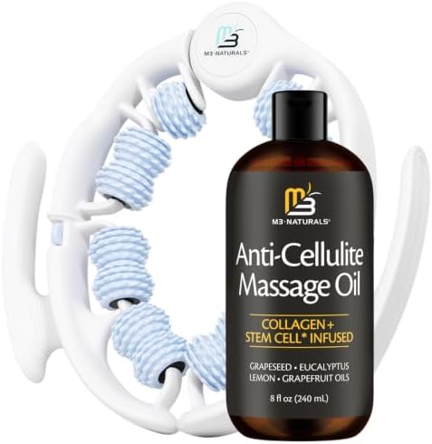 Anti Cellulite Massage Oil & Lymphatic Drainage Massager Kit, 8 fl oz by M3 by M3Naturals