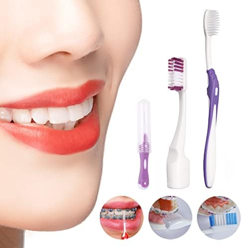 Braces Cleaning Kit for Teeth, Portable Orthodontic Toothbrush Kit Oral Care Dental Travel Kit - Interdental Brush Dental Wax Dental Floss Toothbrush Box (Purple B) - Image 5