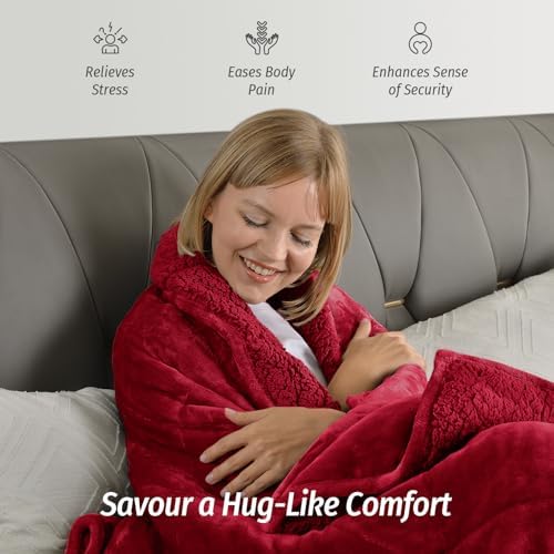 Wemore Sherpa Fleece Weighted Blanket for Adult 15lb Twin 48"x72" Burgundy - Image 4