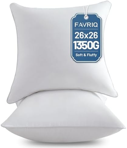 FAVRIQ 26 x 26 Euro Pillow Inserts - 26 Inch Decorative Throw Pillows for Couch Bed Sofa with 100% Cotton Cover - Pack of 2 by FAVRIQ