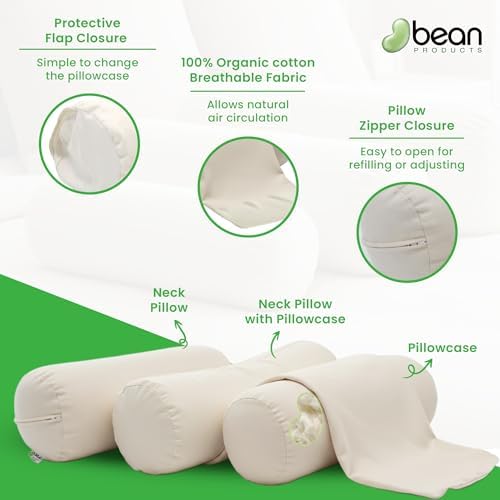 Bean Products Natural Organic Cotton Kapok Neck Roll & Case 6" Dia x 16" - Image 4