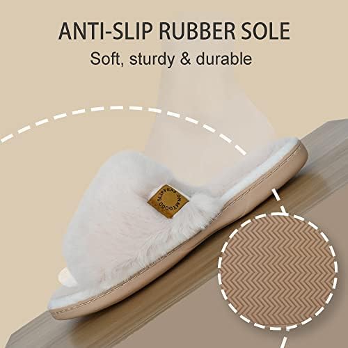 Onmygogo Indoor Slippers for Women Open Toe with Memory Foam, Soft Faux Fur Nonslip House Slippers - Image 6