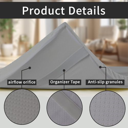Grey Lash Bed Memory Foam Massage Table Topper, 73x29x2 inch, Removable Cover, Non-Slip, Elastic Bands - Image 5
