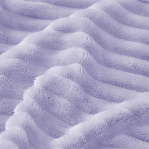 Bnuitland Fleece Throw Blanket for Couch, 300GSM Soft Warm Cozy Fluffy Throw for Adults & Kids, Stripe Pattern, All Season Sofa Bed Blanket for Home Decor, Light Purple 50"x70" - Image 7