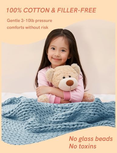 YnM Cooling Weighted Blanket, 100% Cotton Handmade Chunky Knitted Blanket, Weighted Lap, Breathable Heavy Blankets, Machine Washable Throw for Sleep or Home Decor (Sky Blue, 25x35 Inch, 3lbs) - Image 3