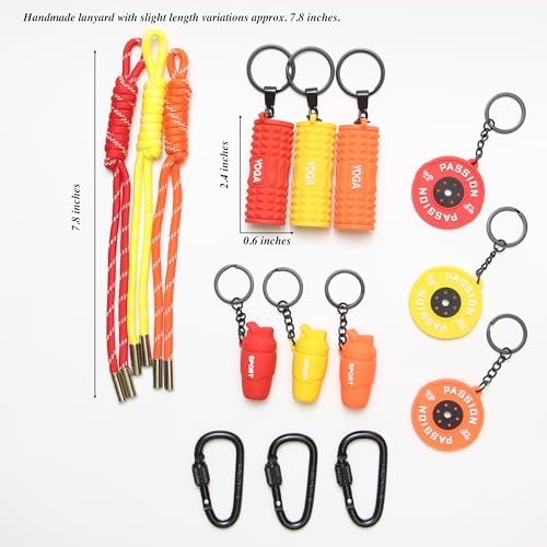 15PCS Fitness Yoga Keychain Set, Gym Accessories with Weight Plate Bottle Large Foam Roller Loops Clips for Keys Bags - Image 5