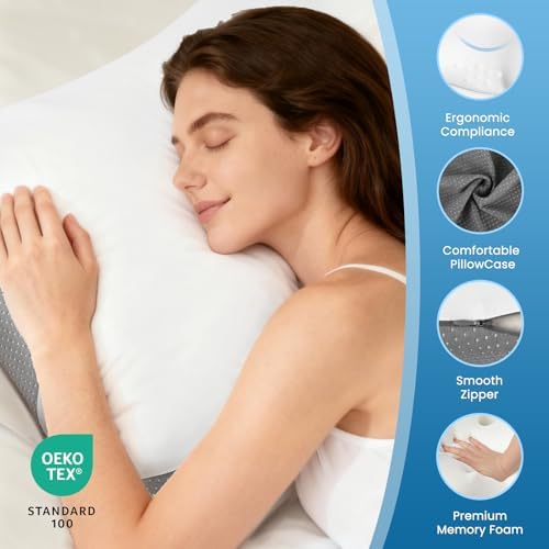 Pillow for Neck and Shoulder Support, Ergonomic Bed Pillow for Side, Back, Stomach Sleepers, White - Image 3