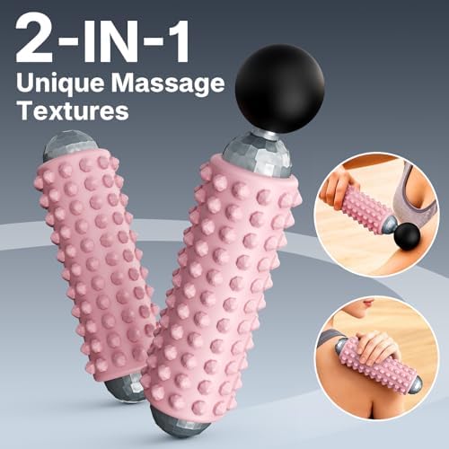 Mini Electric Massage Roller 4 Speeds Vibrating Massage Ball, 2-in-1 Portable Muscle Massager Gun & Roller for Muscle Relief, Detachable Heads, Rechargeable, For Fitness, Office, Travel (Pink) - Image 3
