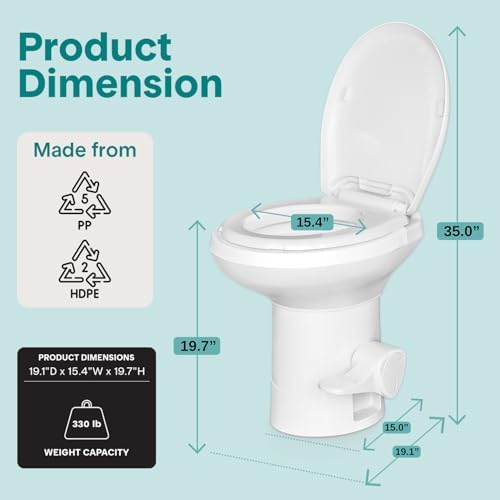 SereneLife RV Toilet - Small Camp Toilet with Foot Pedal and a Hand Sprayer, Leak-Proof, Odorless, Soft-Close Lid, Compact Water-Saving Design, Quick Installation, Perfect for RVs, Trailers, and Boats - Image 5