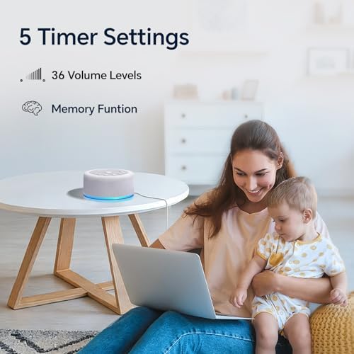 Sound Machine Night Light White Noise Brown Noise Machine 30 Non Looping Sounds 12 Lights 5 Timers 36 Adjustable Volume Memory Function Sleep Sounds Machine for Baby Kids Adult & Home Office Travel - Image 5