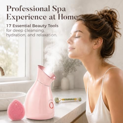Nano Ionic Facial Steamer Kit with 17 Skin Care Tools for Home Spa - Image 2