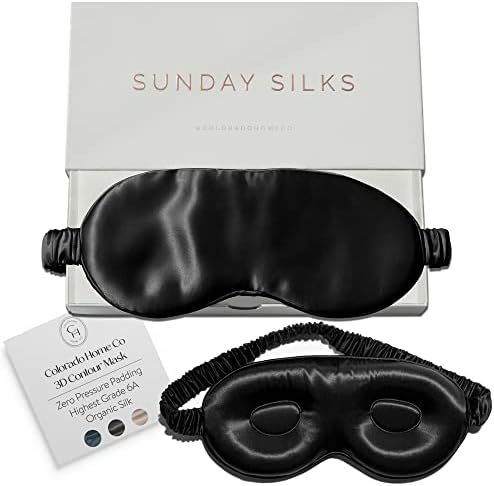 SUNDAYSILKS™ 3D Contoured Silk Sleep Mask | Padded Silk Eye Mask with Eye Cups for Lash Extensions | Blackout, Organic for Women & Men, Perfect for Travel, Slip-Free Deep Sleeping, Antifaz para Dormir by ColoradoHomeCo