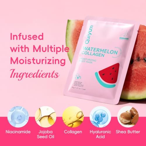 QUIYUM 6 Pairs Watermelon Foot Mask, Moisturizing Booties for Dry Skin - Image 5