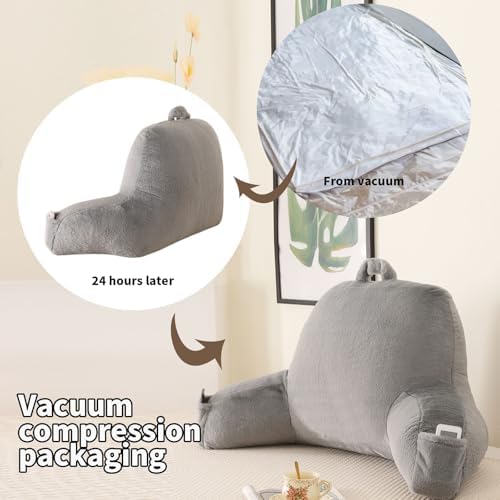 Large Plush Backrest Pillow for Sitting in Bed,Faux Fur,Gray - Image 4