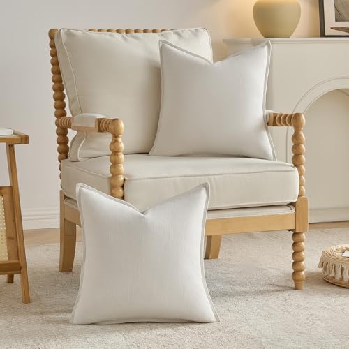FUTEI Pack of 2 Chenille Throw Pillow Covers 12x20 Inch, Cream - Image 4