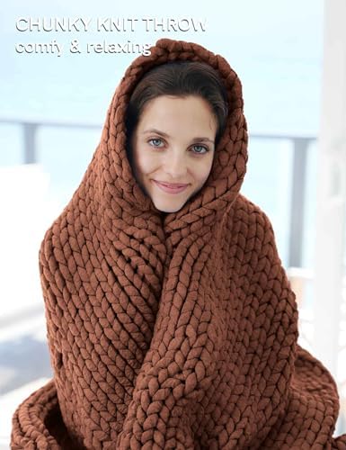 YnM Chunky Throw Blanket, Medium-Weight, Hand Knitted, Skin Friendly, Ventilated and Breathable, Machine Washable, Home Décor Piece for Couch, Sofa and Bed (Brown, 50x70 Inch) - Image 3