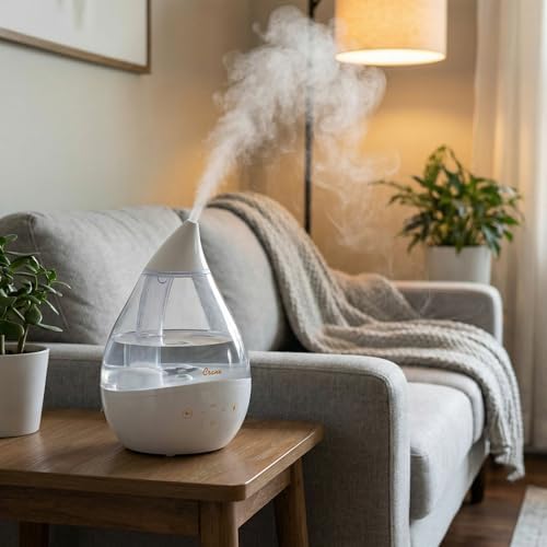 Crane White Drop 4 in 1 Ultrasonic Cool Mist Top Fill Humidifier with Sound Machine, 1 Gallon Tank, For Large Rooms, Clear and White, Baby Nursery Humidifier - Image 3